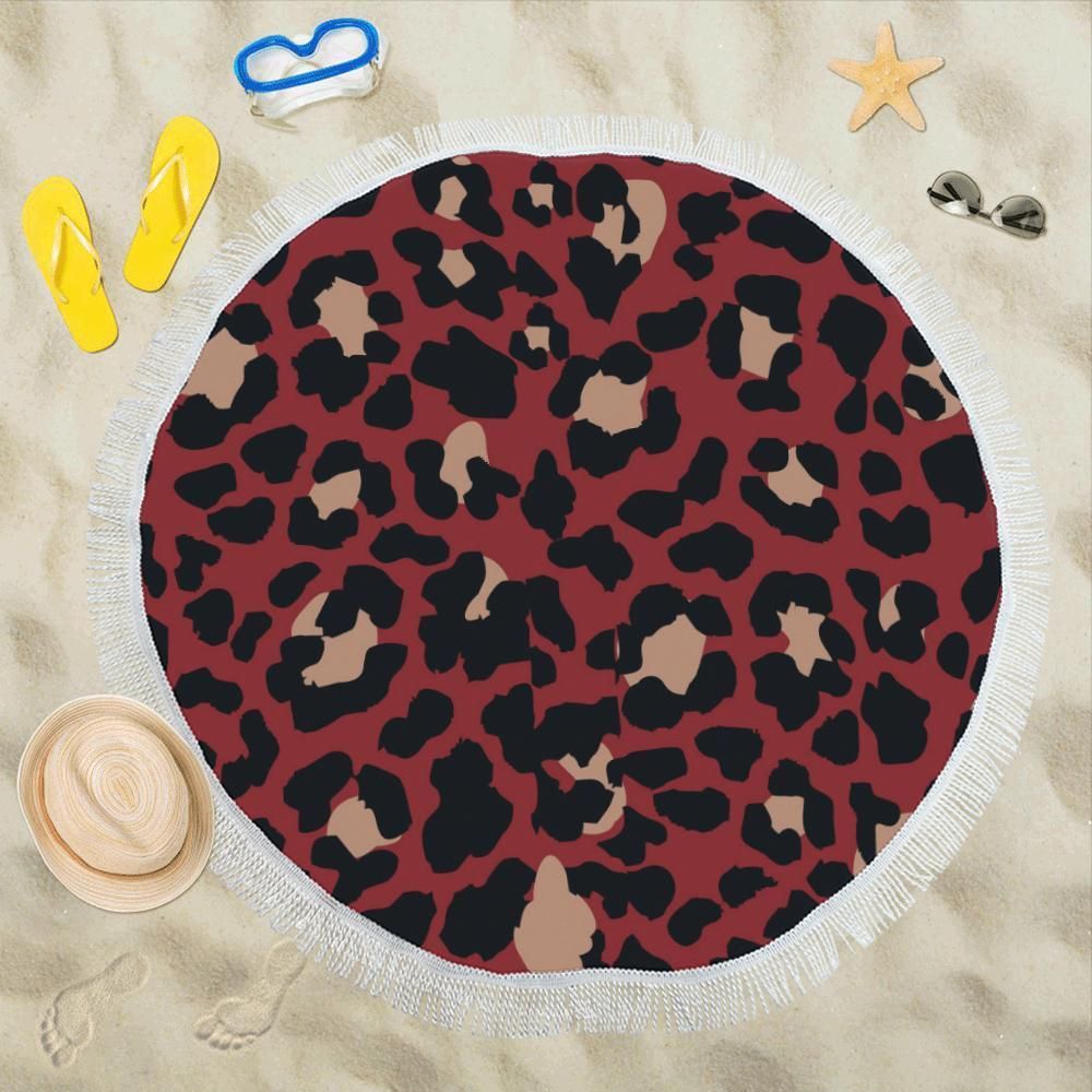 Cheetah Red Printed Pattern Round Beach Towel