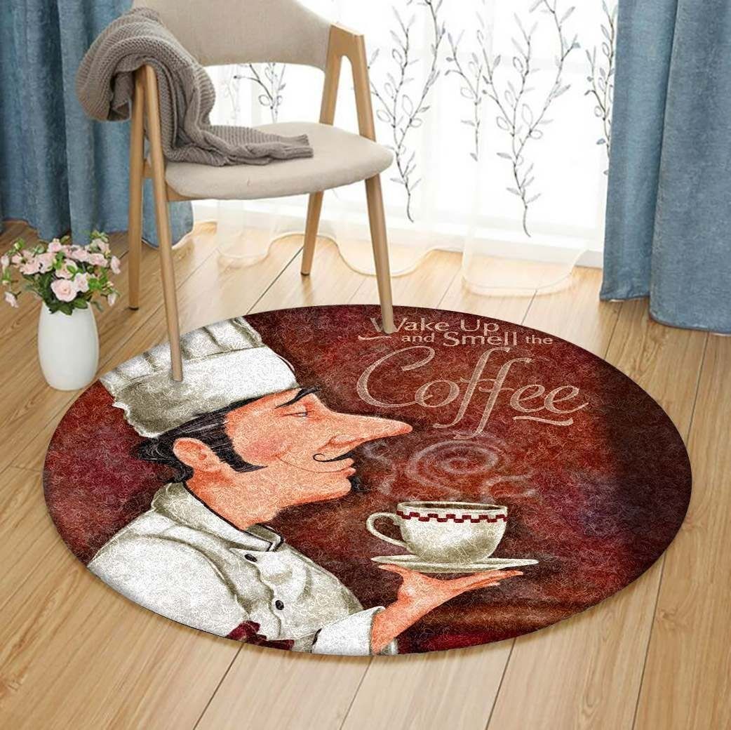 Chef Smell The Coffee Round Carpet
