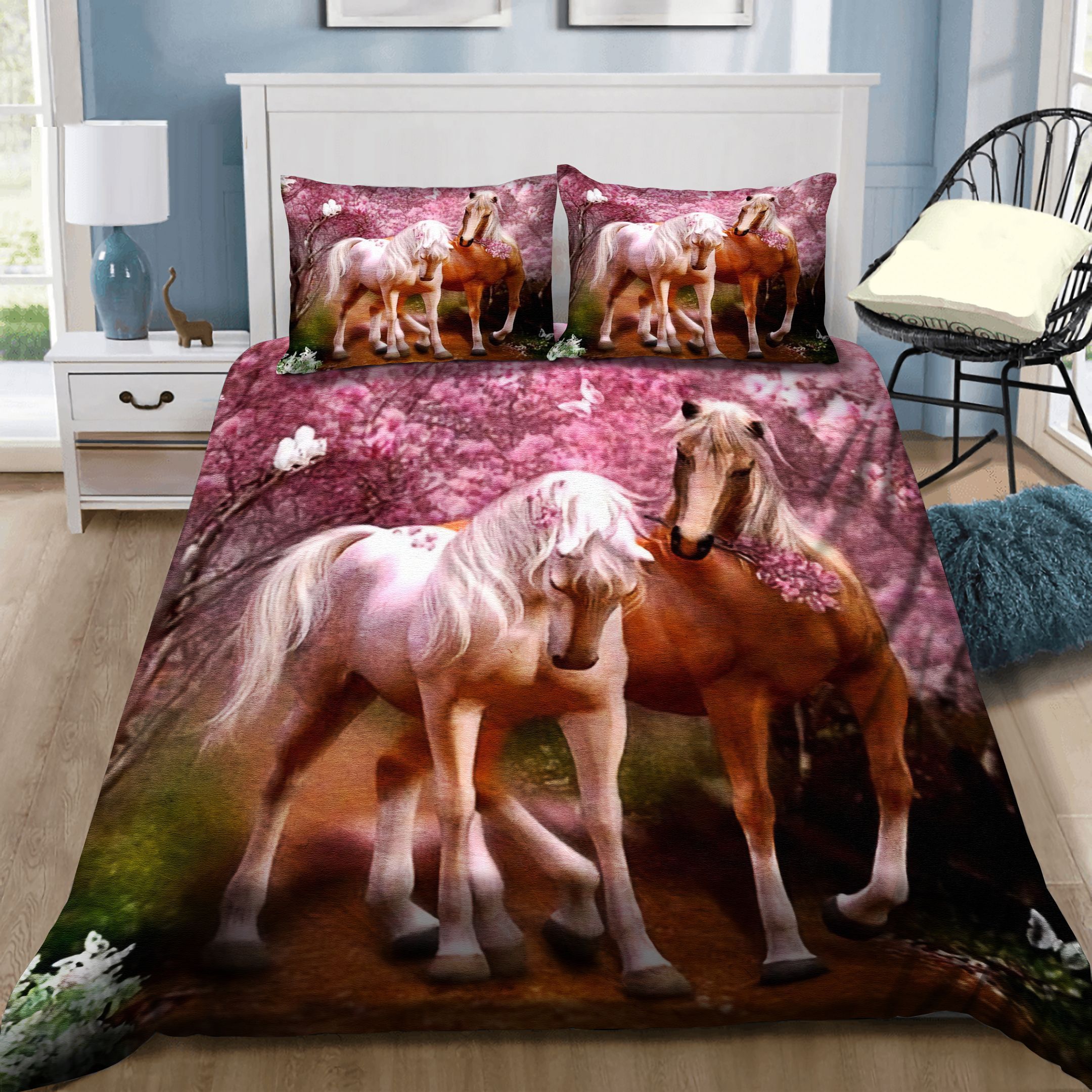 Cherry Blossoms Horse Couple Bedding Set