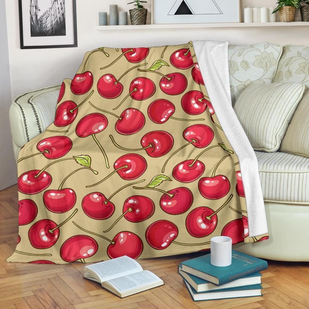 Cherry Pattern Print Design Taupe Fleece Blanket