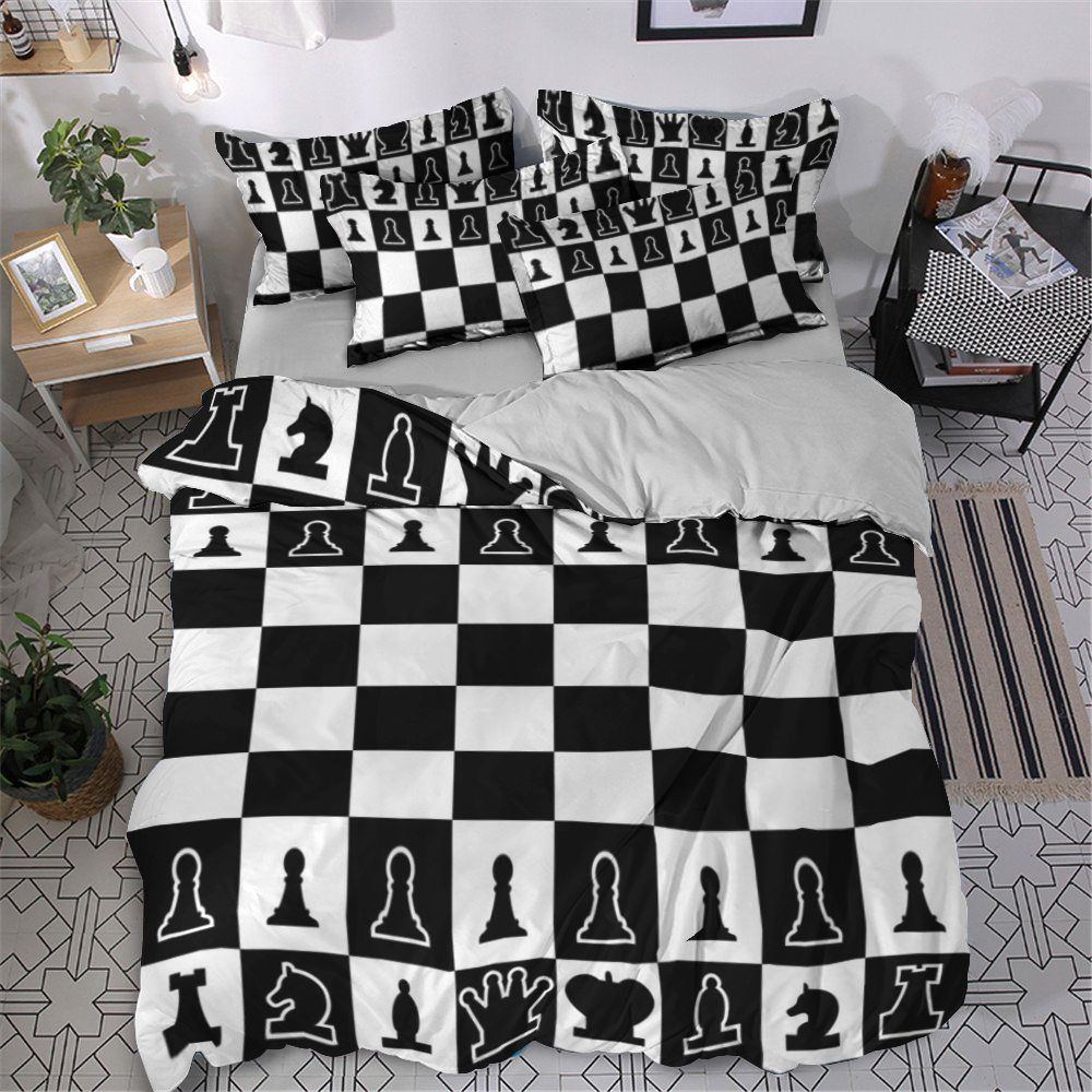 Chess Cotton Bed Sheets Spread Comforter Bedding Set