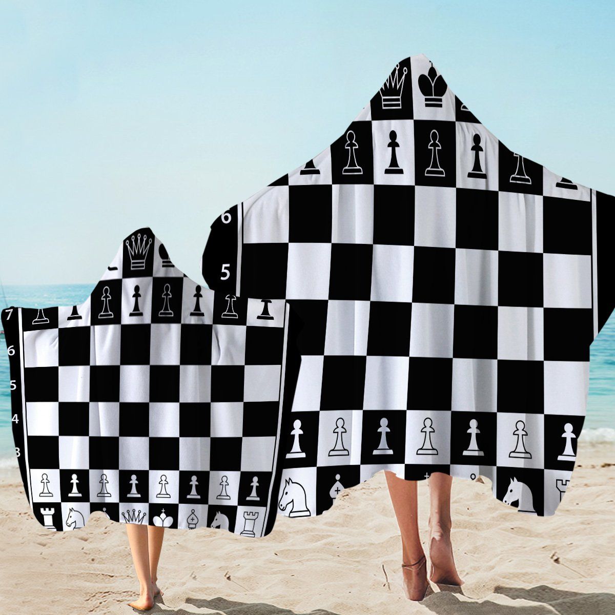 Chessboard Black And White Printed Hooded Towel
