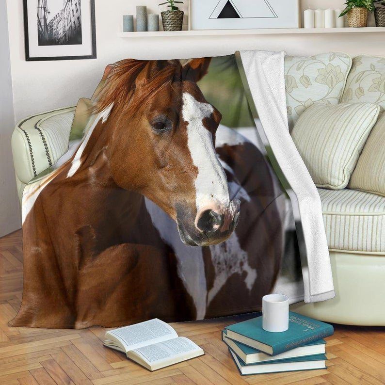 Chestnut And White Paint Horse Looking Sherpa Fleece Blanket