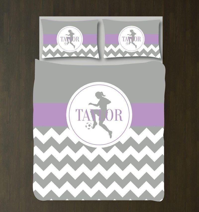 Chevron Striped Soccer Player  Bedding Set