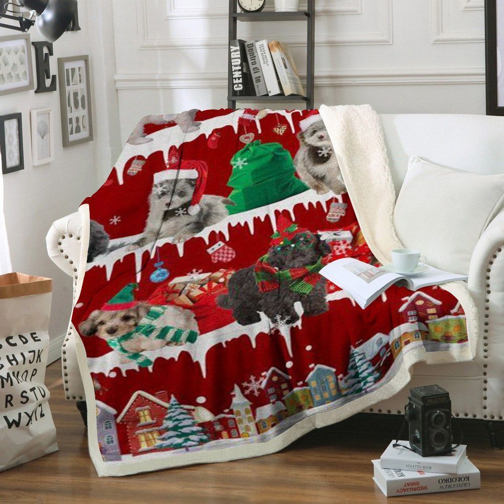 Chi Poo Snow Christmas Sherpa Fleece Blanket