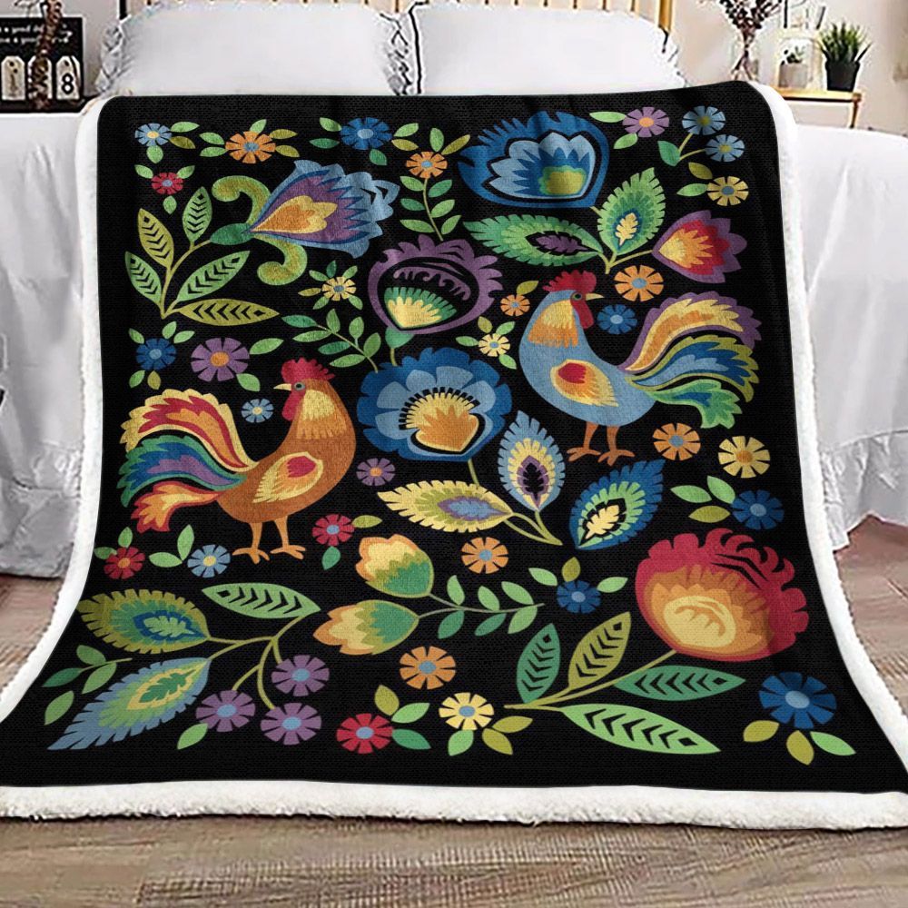 Chicken And Flower Sherpa Fleece Blanket