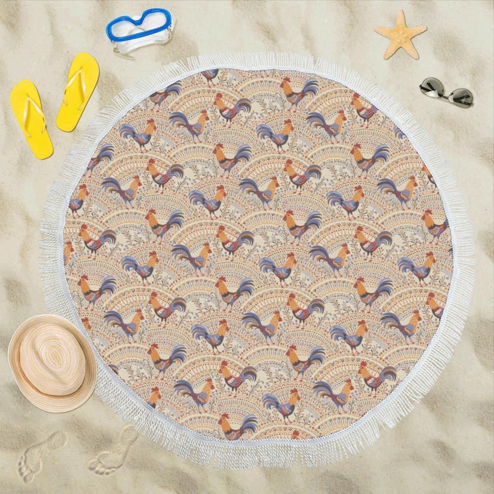Chicken Boho Style Pattern Round Beach Towel
