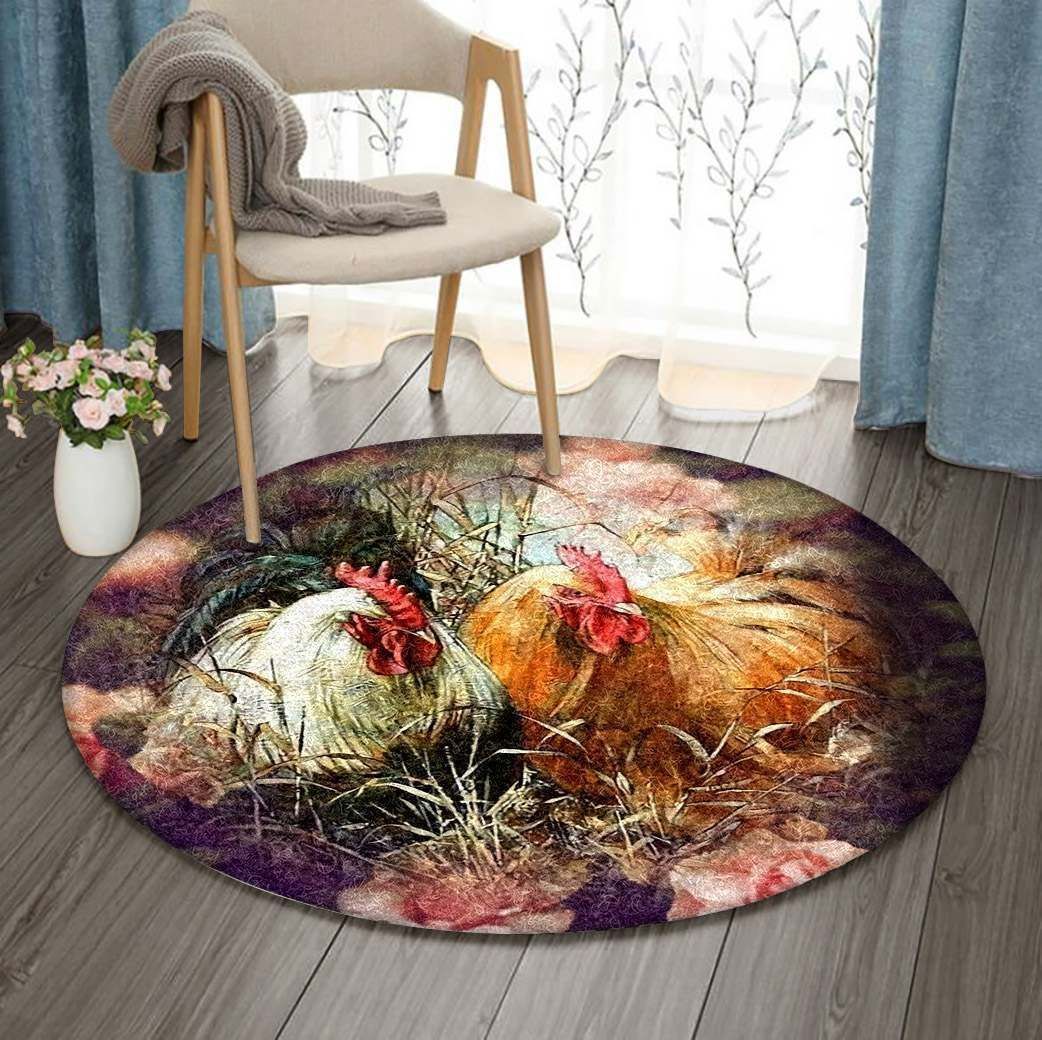 Chicken Couple Round Carpet