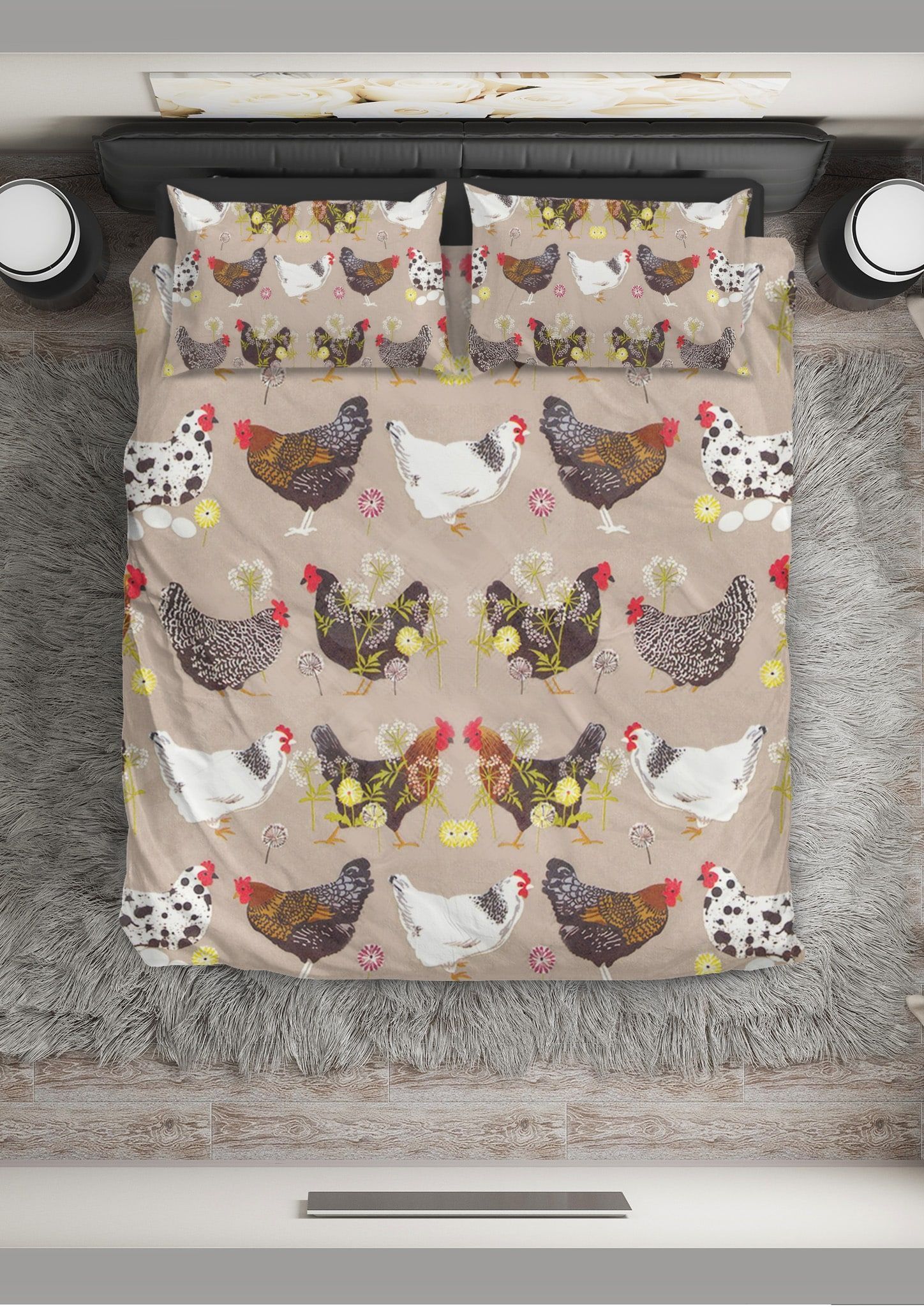 Chicken Cute Floral Chickens Bedding Set