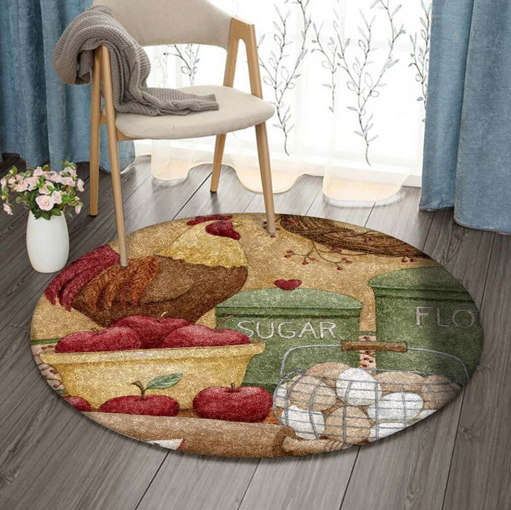 Chicken Eggs Apples Round Carpet