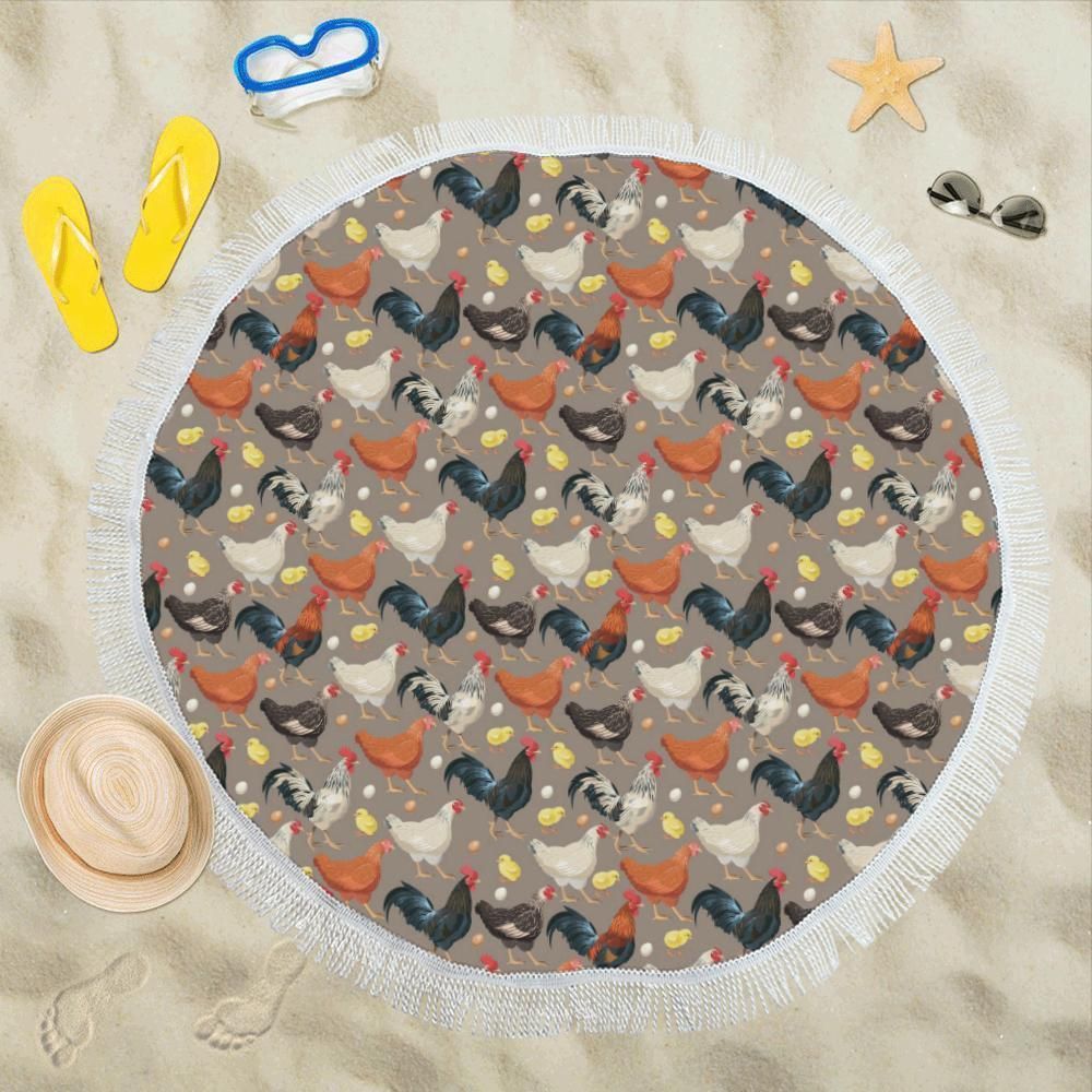 Chicken Evolution Pattern Printed Round Beach Towel