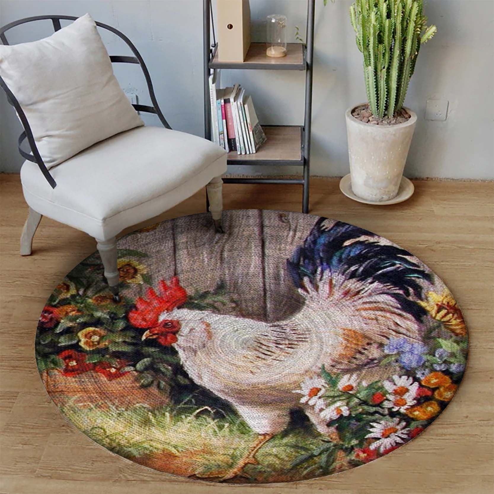 Chicken Flowers Round Carpet