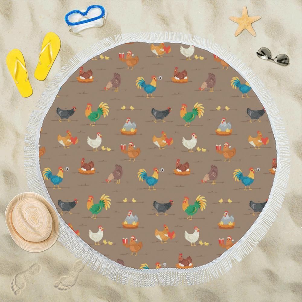 Chicken Happy Print Pattern Round Beach Towel