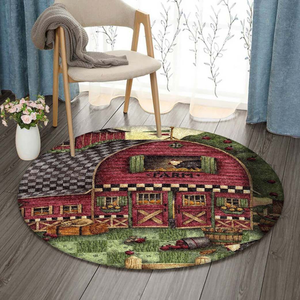 Chicken Harvest Farm Round Carpet