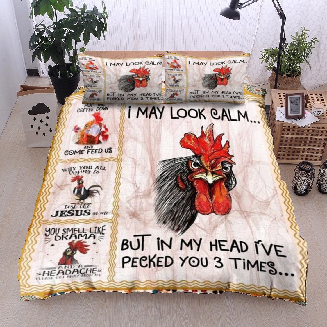 Chicken I May Look Calm Bedding Set