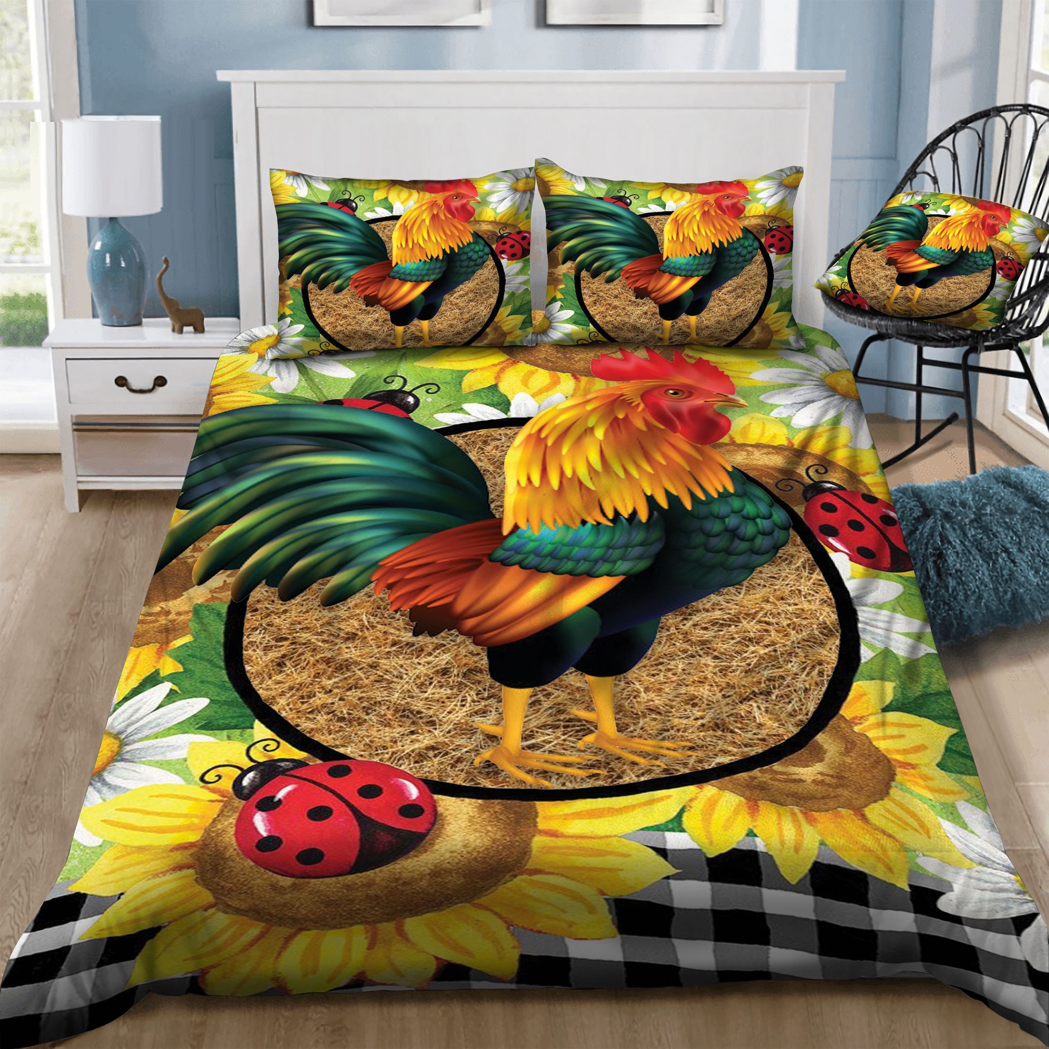 Chicken Sunflowers  Bedding Set
