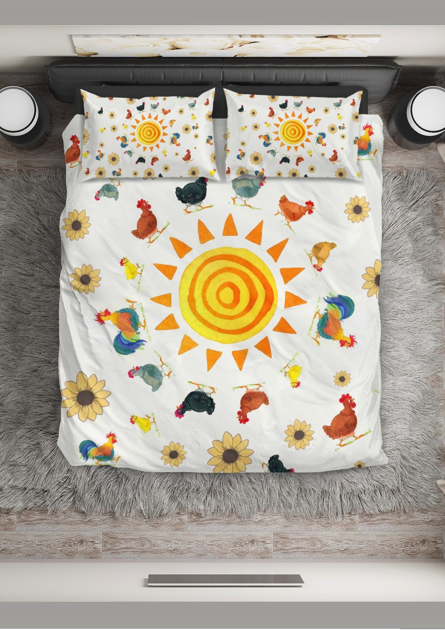 Chicken Walking Around The Sun Bedding Set