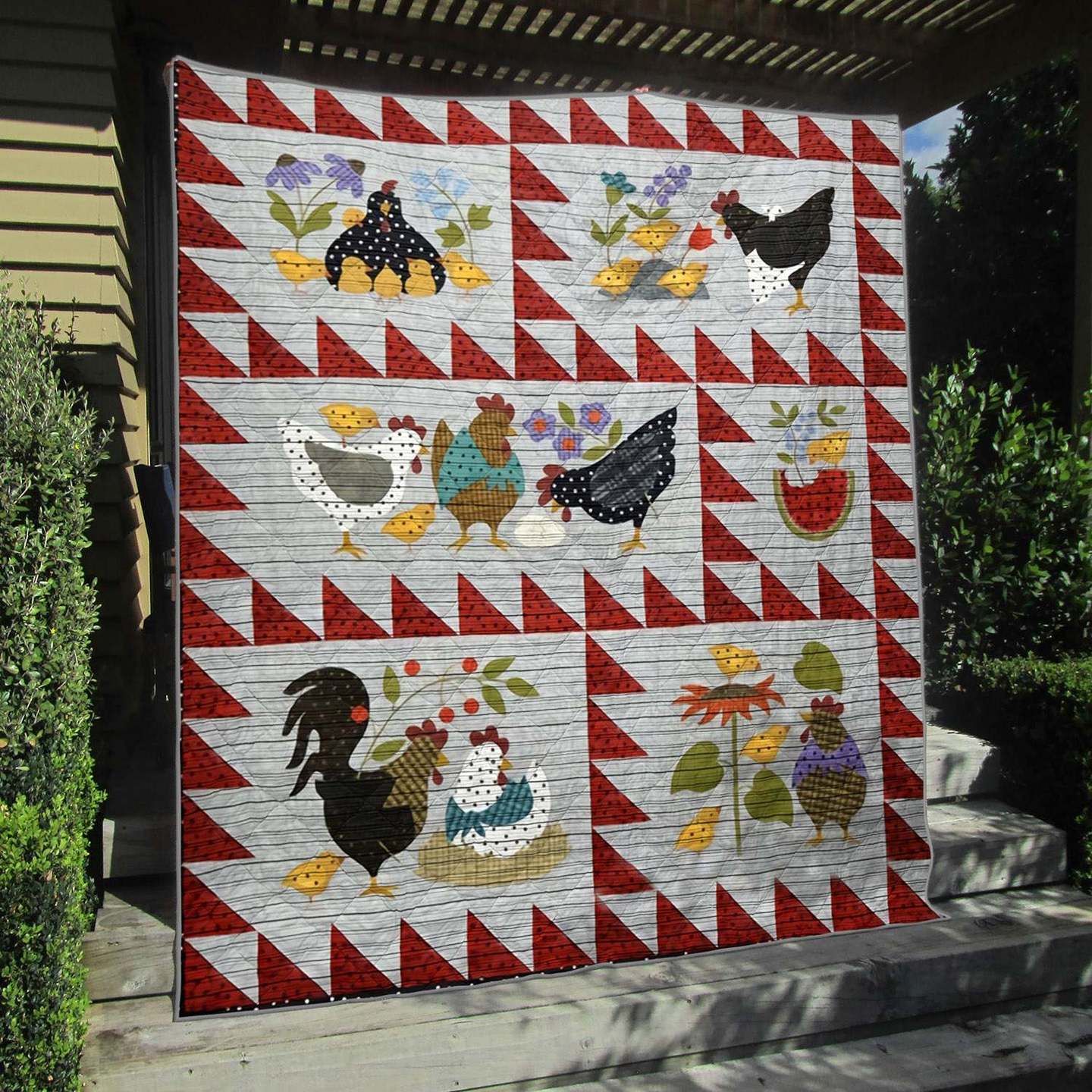Chickens In Garden PK240513 Quilt Blanket