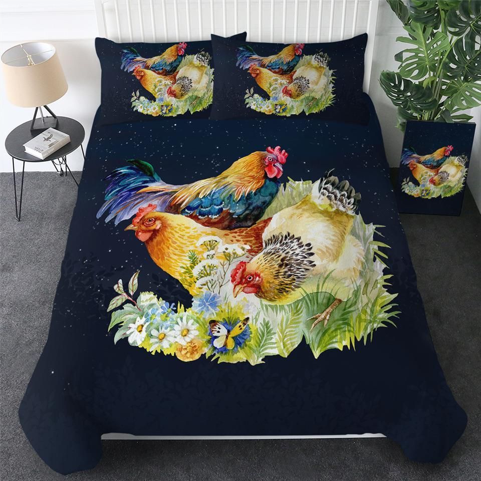 Chickens Rooster Black Bedding Set