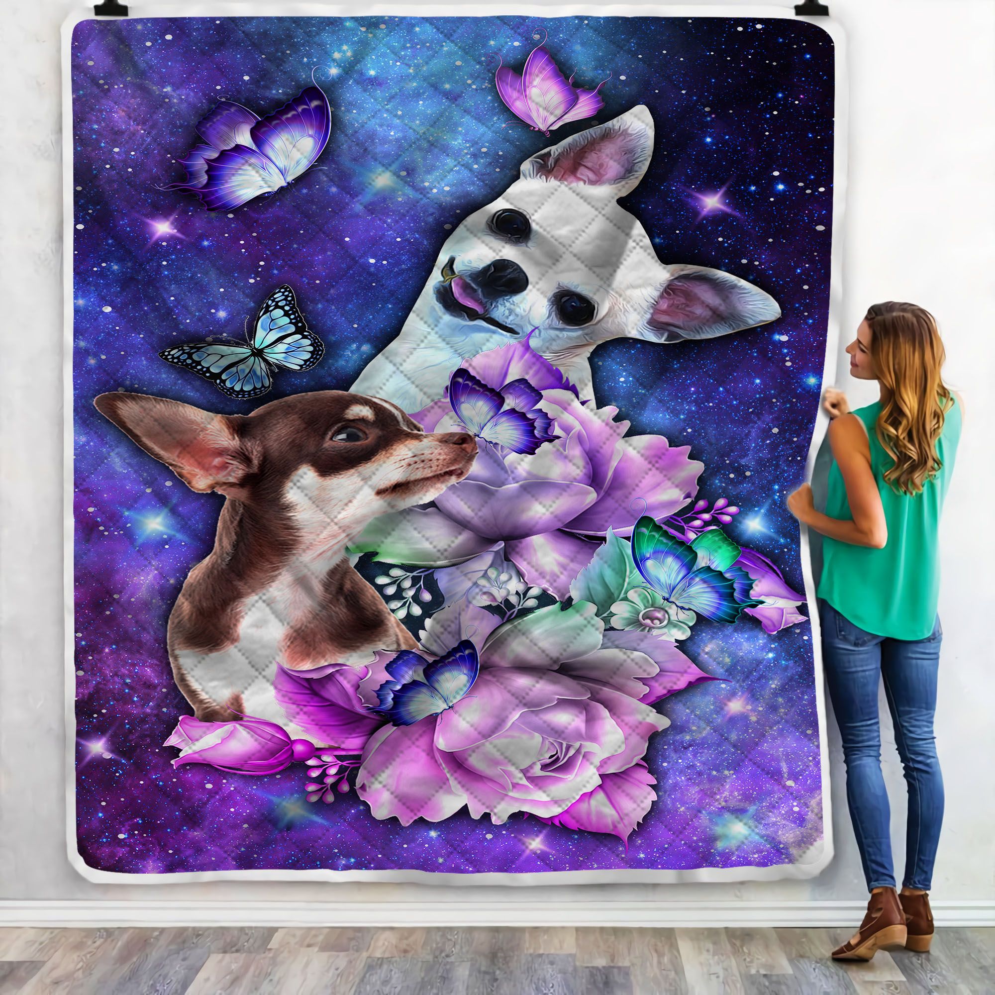 Chihuahua Butterfly Galaxy Fleece Blanket
