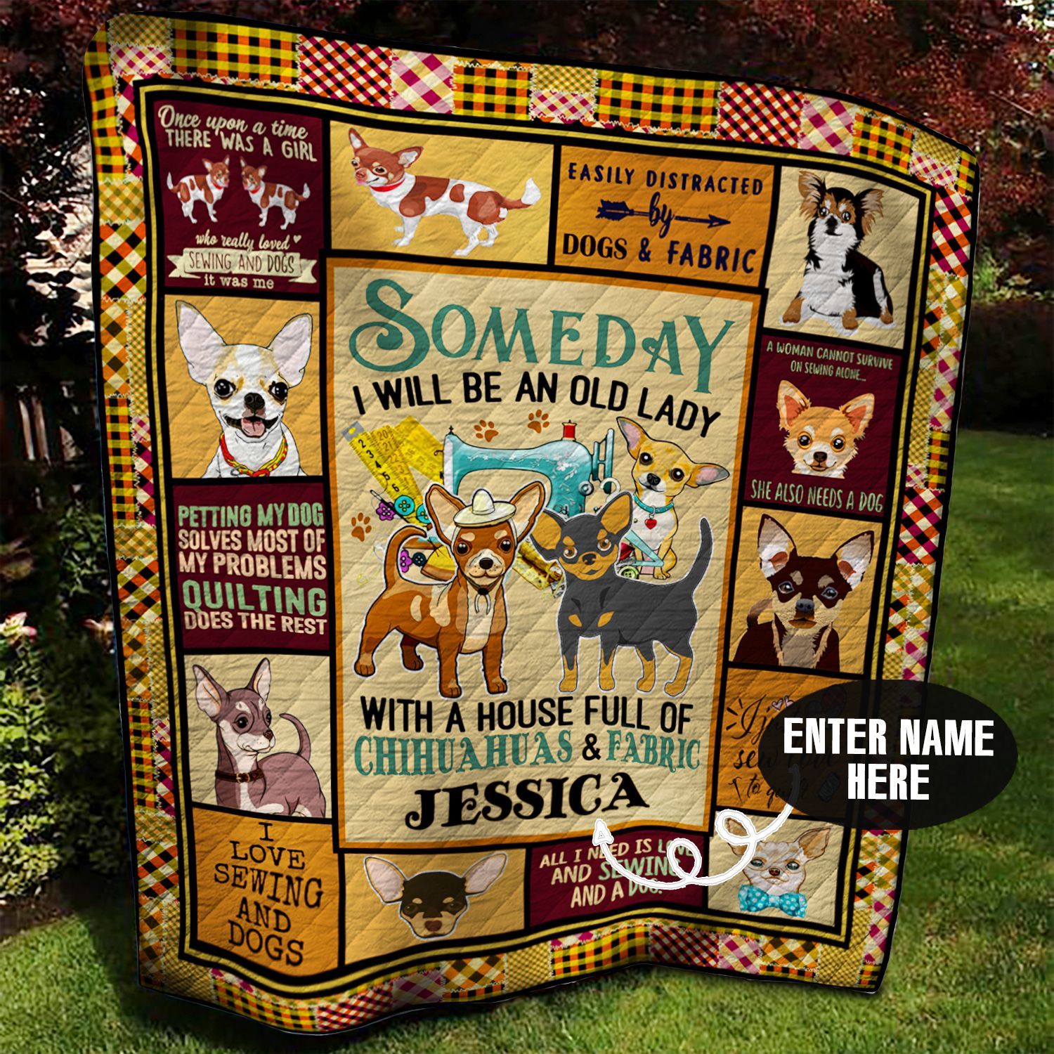 Chihuahua Sewing Personalized Quilt Blanket BBB100622HT