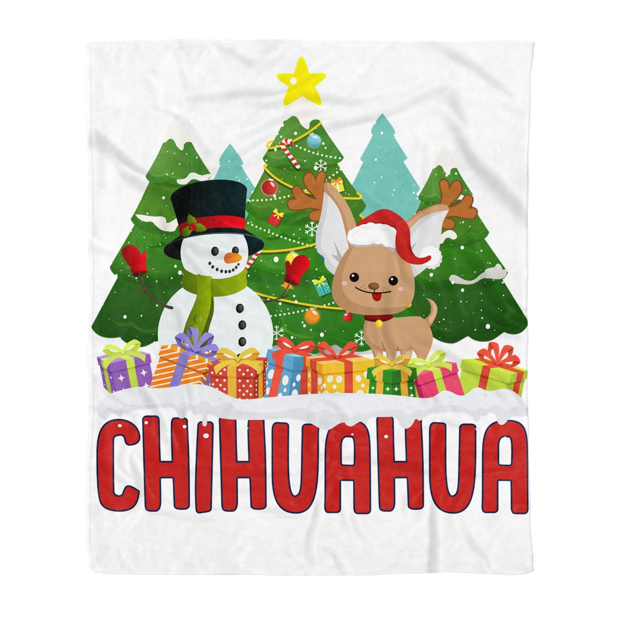 Chihuahua Snowman Christmas Tree Sherpa Fleece Blanket