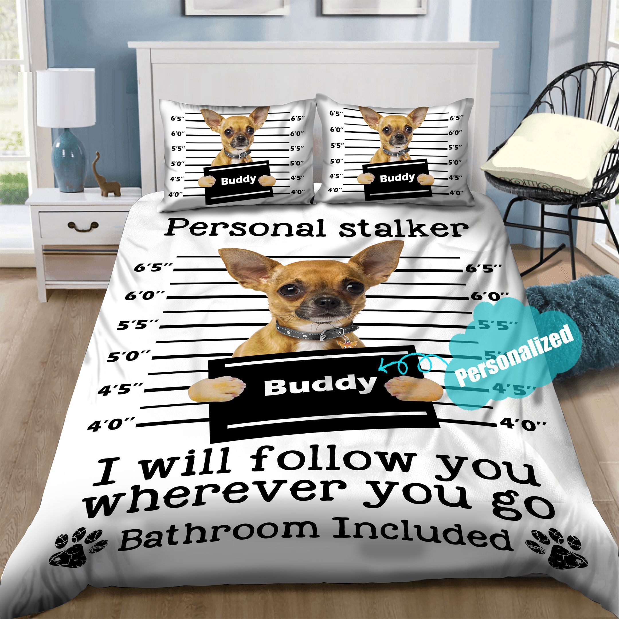 Chihuahua Stalker Personalized Bedding Set