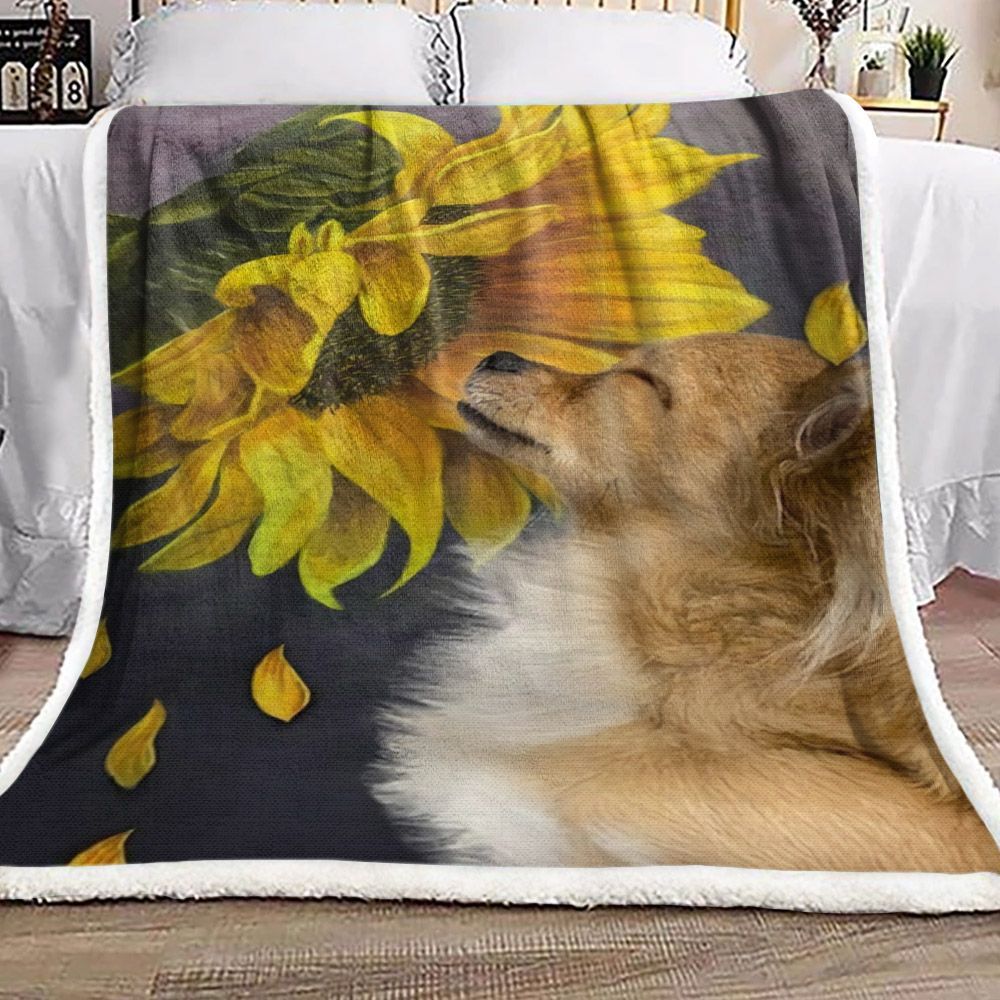 Chihuahua Sunflower Sherpa Fleece Blanket