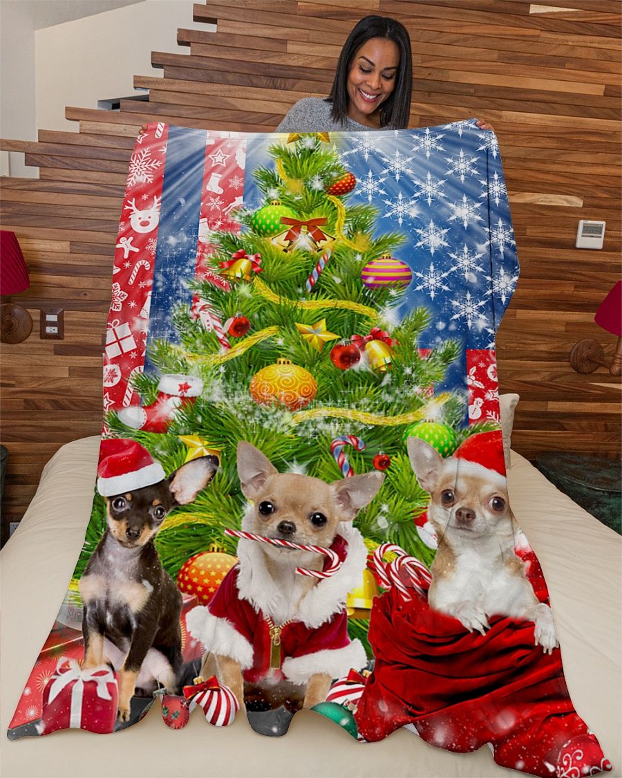 Chihuahua Under Christmas Tree Fleece Blanket