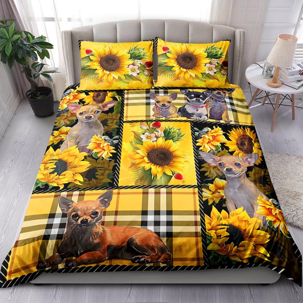 Chihuahua Yellow Tartan Bedding Set