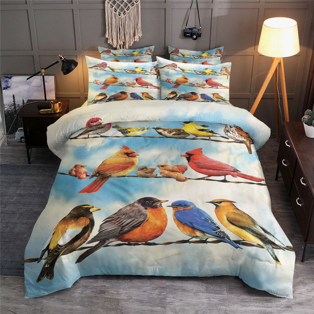 Chilling Outside Blue Sky Birds Bedding Set
