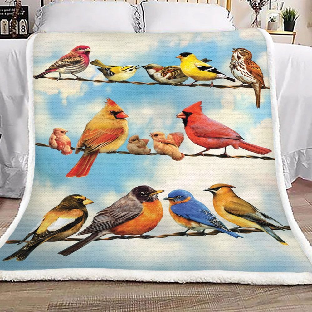 Chilling Outside Blue Sky Birds Sherpa Fleece Blanket