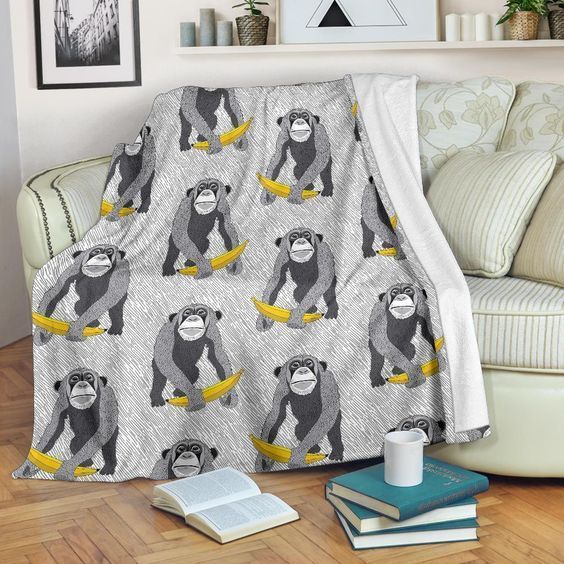 Chimp Monkey Banana Sherpa Fleece Blanket