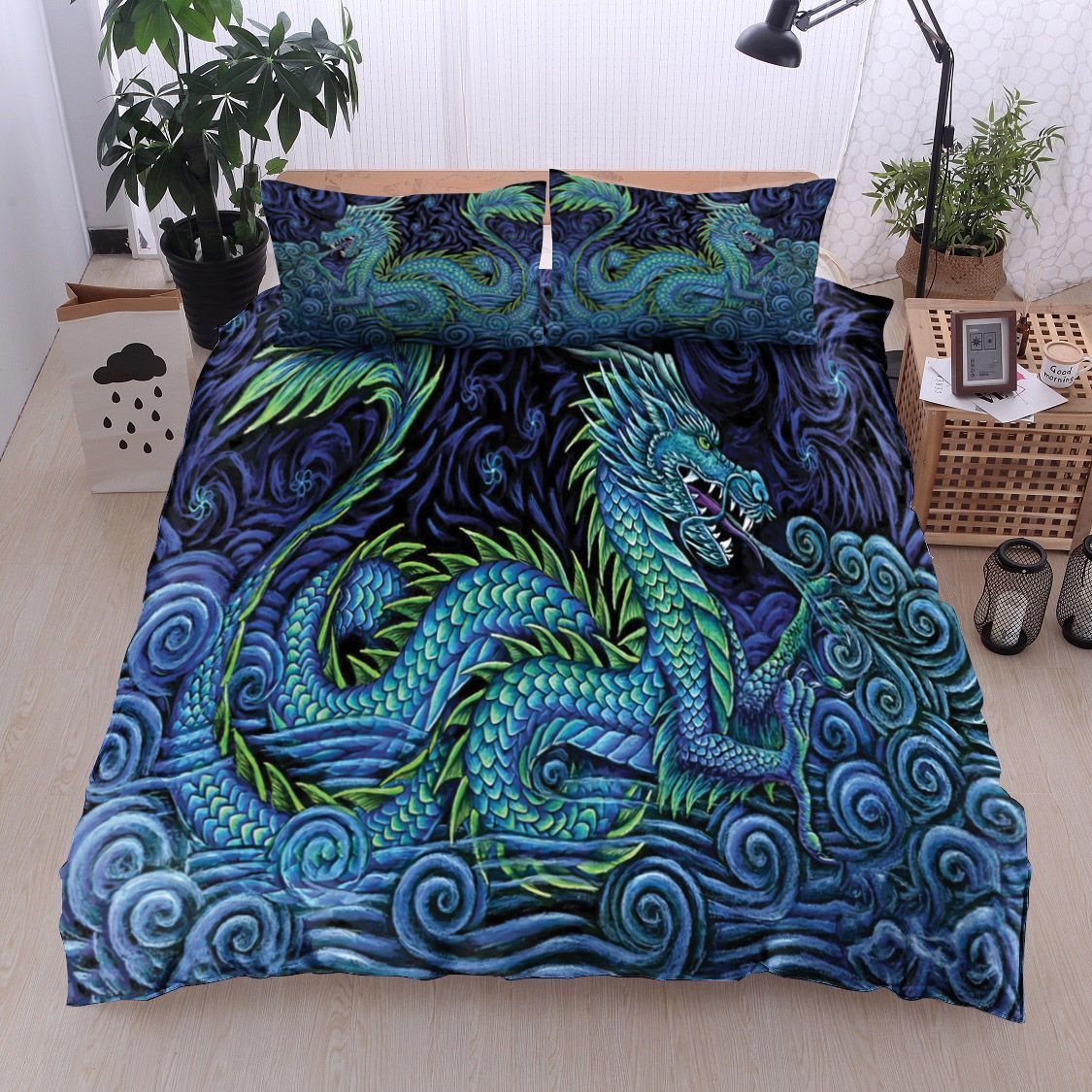 Chinese Azure Dragon Bedding Set