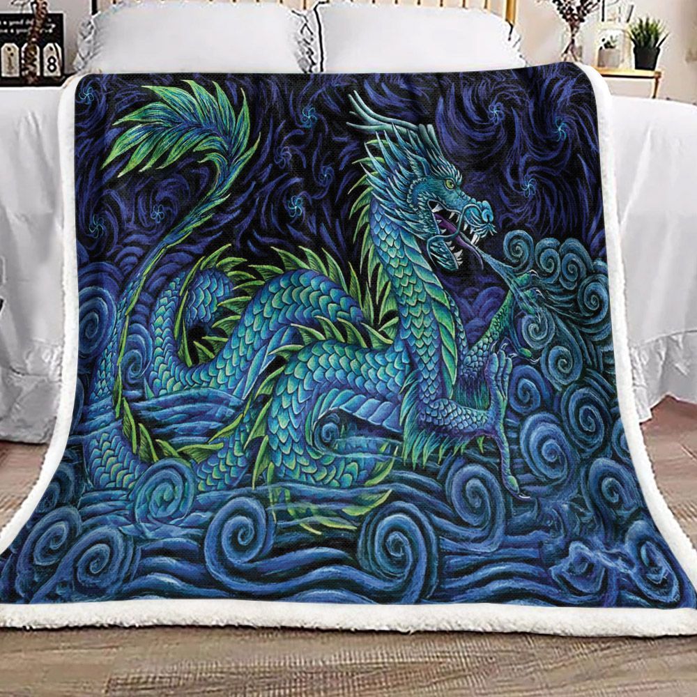 Chinese Azure Dragon Sherpa Fleece Blanket