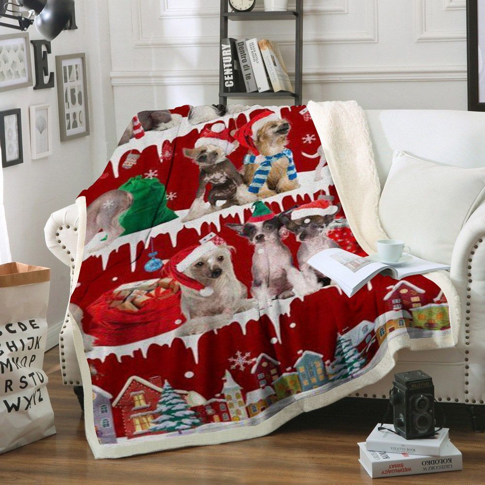 Chinese Crested Dog Snow Christmas Sherpa Fleece Blanket