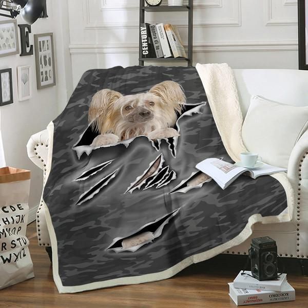 Chinese Crested Scratch Dog Sherpa Fleece Blanket