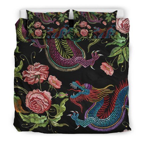 Chinese Dragon Flower Pattern Bedding Set