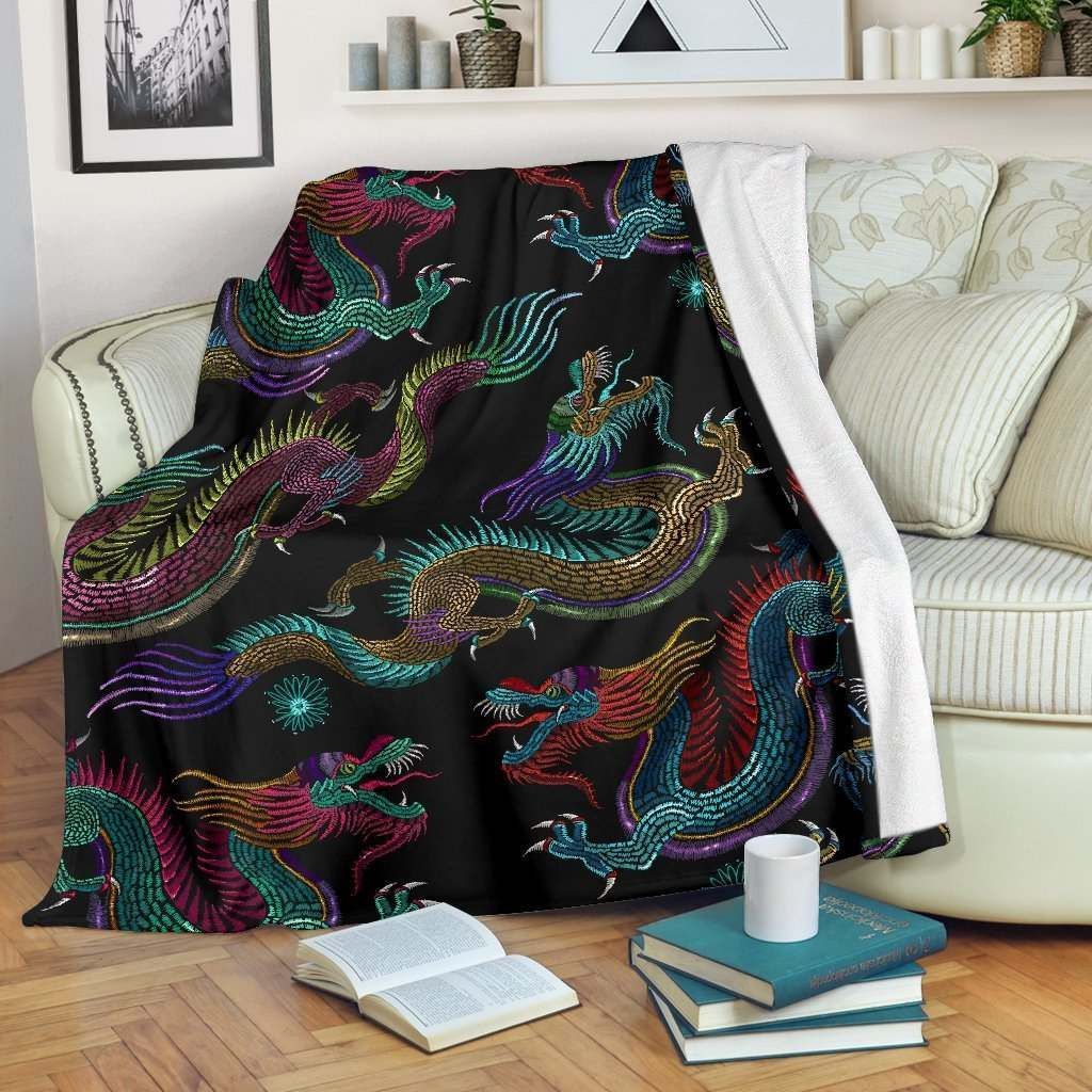 Chinese Dragon Sherpa Fleece Blanket
