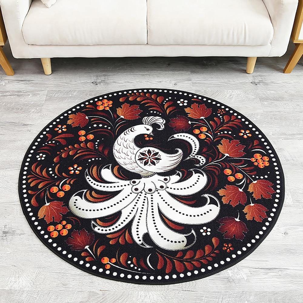 Chinese National Style Flower Leaf Pattern Round Carpet