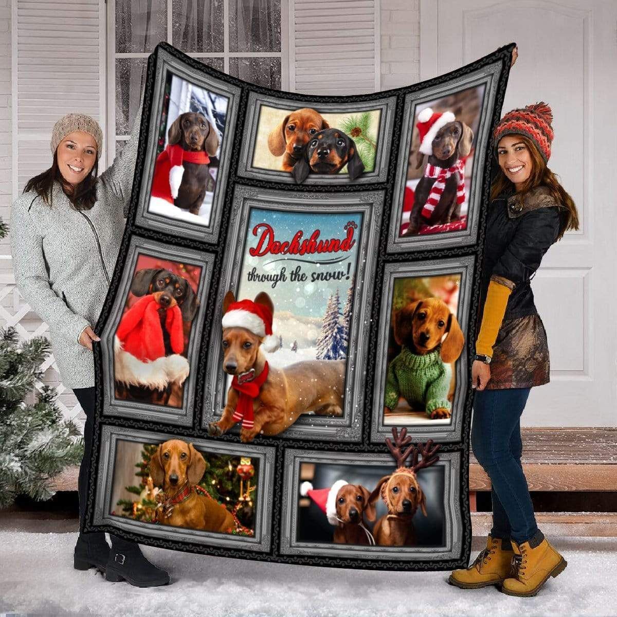 Chirstmas Dachshund Through The Snow Fleece Blanket Gift For Dog Lovers