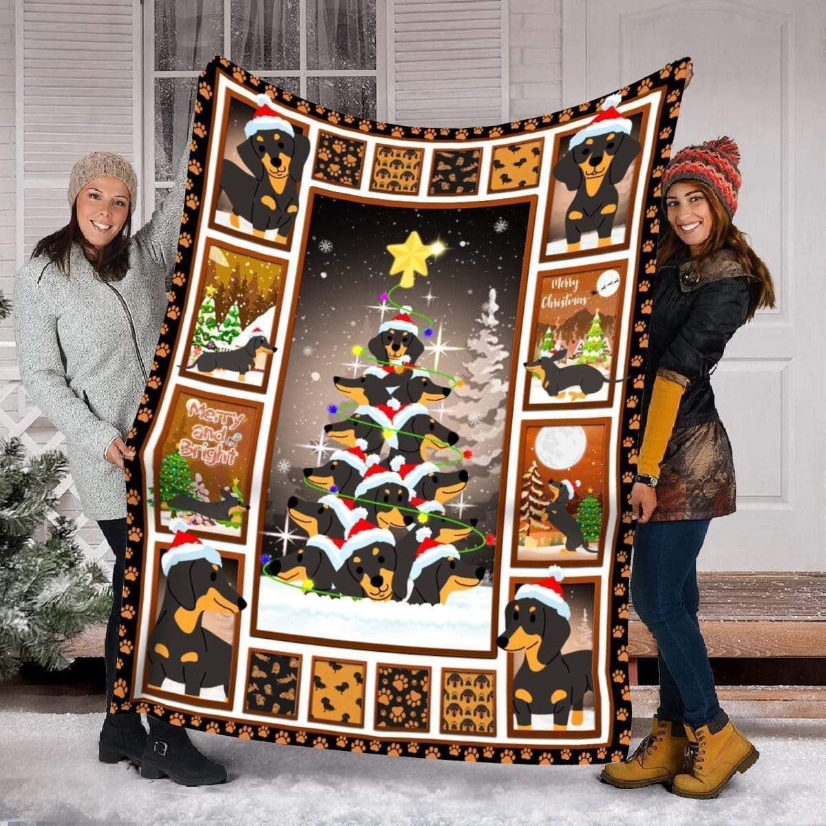 Chirstmas Pine Tree Dachshund Fleece Blanket Gift For Dog Lovers