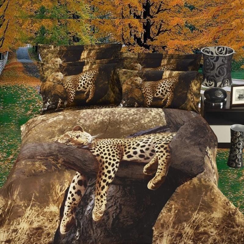 Chocolate Brown And Light Tan Safari Animal Themed Leopard Bedding Set