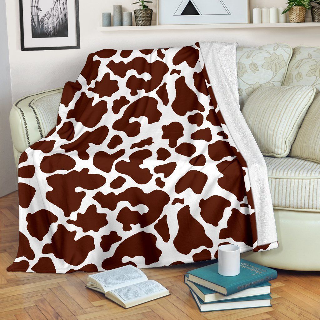 Chocolate Brown And White Cow Sherpa Fleece Blanket