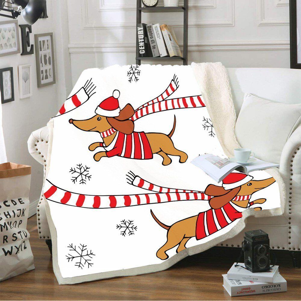 Chrismas Dachshund Sherpa Fleece Blanket