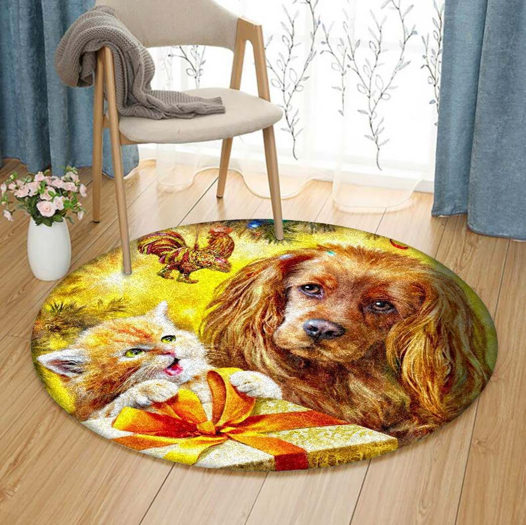 Chrismas Dog Cat Round Carpet