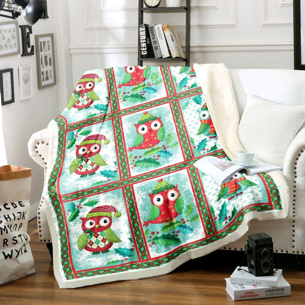 Chrismas Owl Sherpa Fleece Blanket