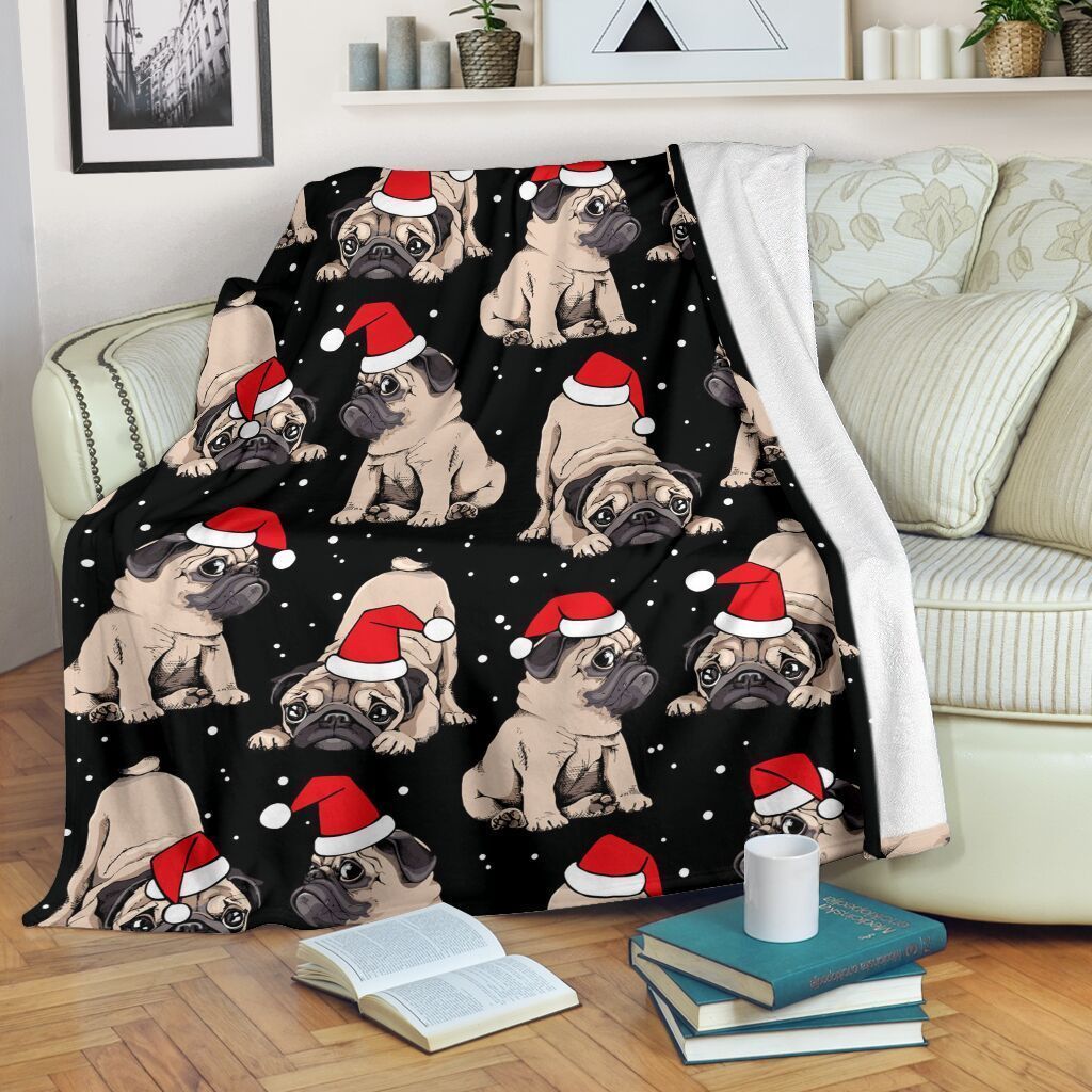Chrismas Pug Dog Sherpa Fleece Blanket