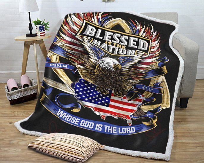 Christian Patriotic American Flag Blessed Is The Nation American Eagle Holy Trinity Sherpa Fleece Blanket