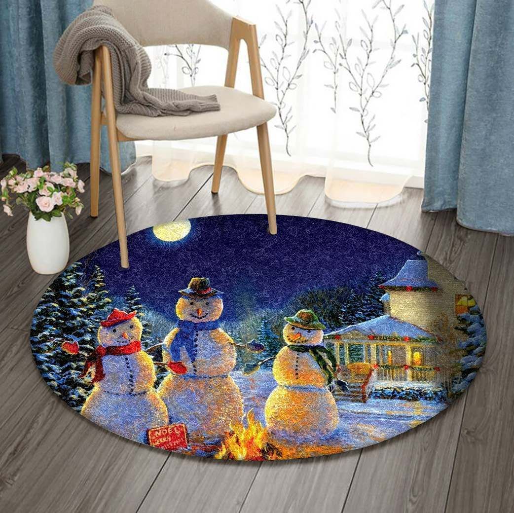 Christmas And Fire Round Carpet